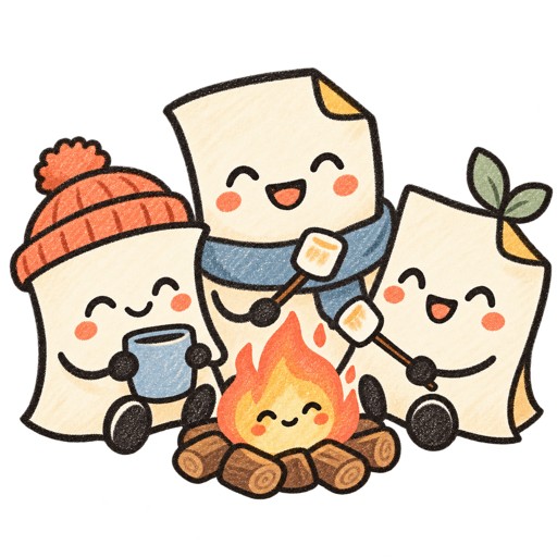 Three paper friends sharing a warm campfire